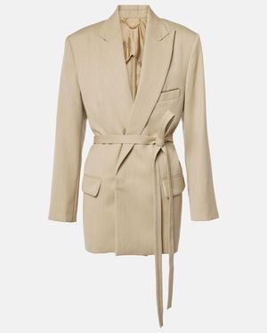 Victoria Beckham Belted Wool Blazer - Natural