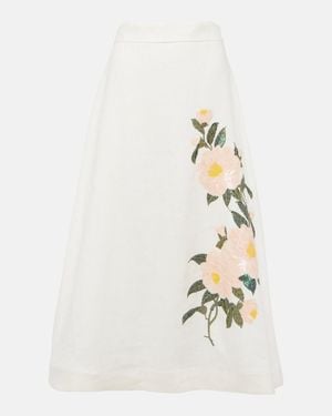 Zimmermann Linen Midi Skirt - White