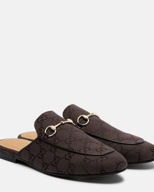 Gucci Princetown Horsebit Gg Canvas Mules - Brown