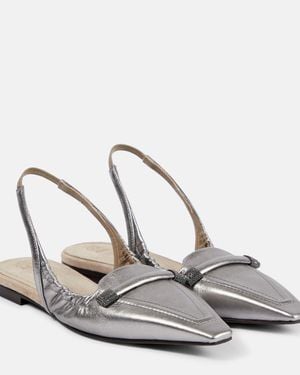 Brunello Cucinelli Metallic Leather Slingback Flats