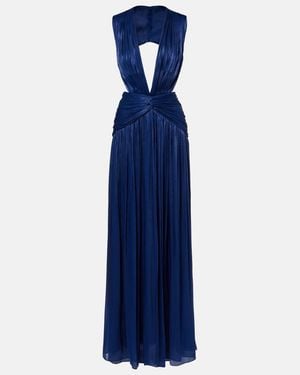 Costarellos Pleated Cut-Out Georgette Gown - Blue