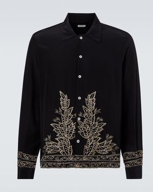 Bode Beaded Epoque Embellished Silk Shirt - Black