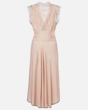 Maison Margiela Belted Lace-Trimmed Midi Dress - Pink