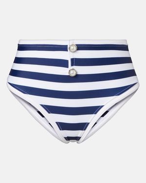 SAME Grace Striped High-Rise Bikini Bottoms - Blue