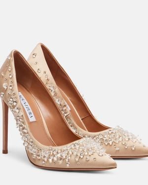 Aquazzura Constellation Embellished Satin Court Shoes - Brown