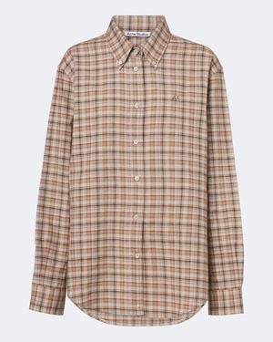Acne Studios Checked Cotton And Linen Shirt - Brown