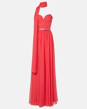 Elie Saab Scarf-Detail Silk Gown - Red