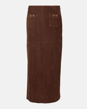 RIXO London Edwina Suede Skirt - Brown