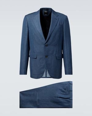 ZEGNA Wool And Linen Suit - Blue