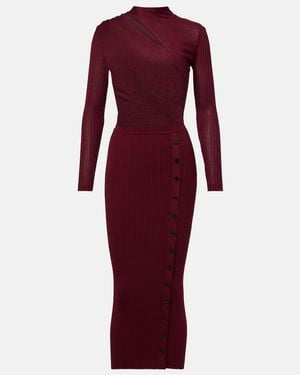 Self-Portrait Cutout Ribbed-Knit Midi Dress - Red