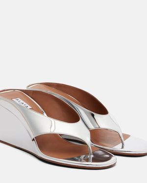 Alaïa Cube Mirrored Wedge Thong Sandals - Brown