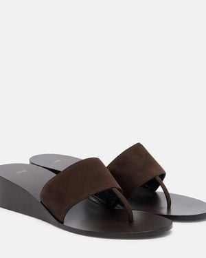 Jude Lucille Leather Wedge Thong Sandals - Brown