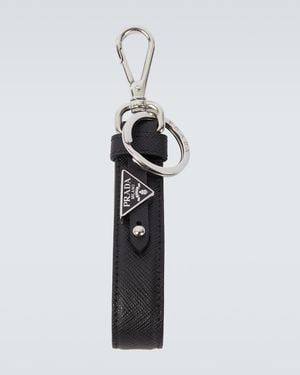 Prada Saffiano Logo Leather Keychain - White