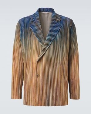 Homme Plissé Issey Miyake Paint Brush Close-Up Pleated Blazer - Blue