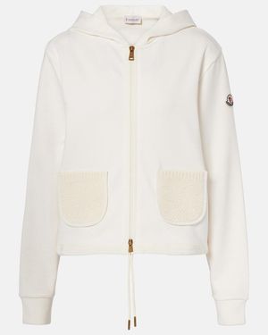 Moncler Cotton-Blend Zip-Up Hoodie - White