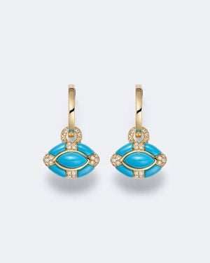 SHAY Riviera Petite 18Kt Huggie Earrings With Turquoises And Diamonds - Blue