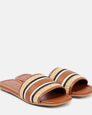 Hogan Striped Leather-Trimmed Slides - Brown