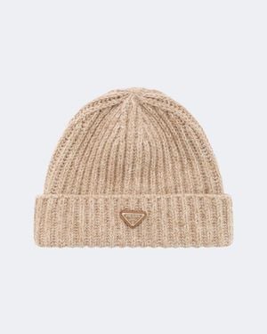 Prada Ribbed-Knit Wool And Cashmere Beanie - Natural