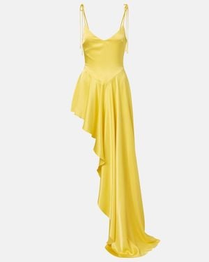 David Koma Asymmetric Draped Satin Minidress - Yellow