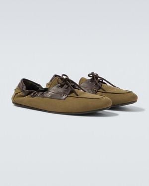 Prada Shuffle Leather-Trimmed Canvas Boat Shoes - Brown