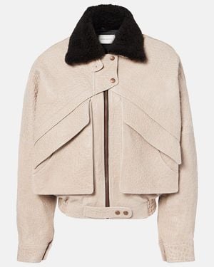 Magda Butrym Shearling-Trimmed Leather Jacket - Natural