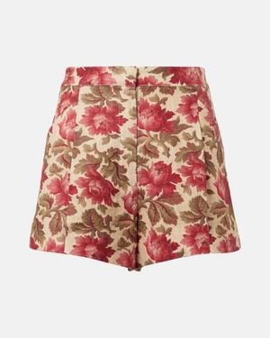Posse Rosalie Floral Linen Shorts - Red