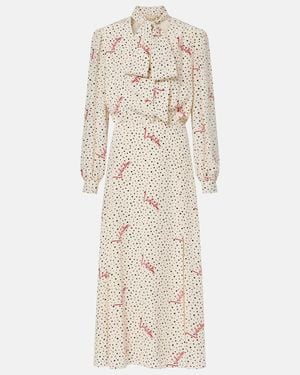 Valentino Polka-Dot Silk Crepe De Chine Midi Dress - Natural