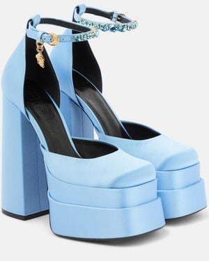 Versace Medusa Aevitas Embellished Satin Platform Sandals - Blue