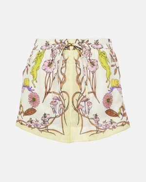 Tory Burch Floral High-Rise Linen Shorts - White