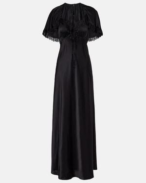 Chloé Lace-Trimmed Silk Satin Maxi Dress - Black