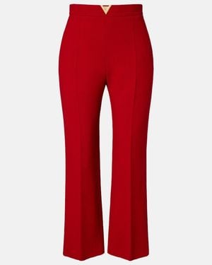 Valentino Vlogo Cropped Virgin Wool Crepe Straight Pants - Red