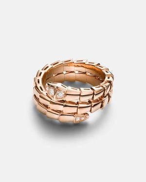 BVLGARI Serpenti Viper 18Kt Rose Ring With Diamonds - White