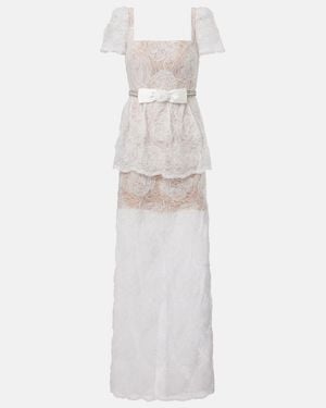 Self-Portrait Bow-Detail Tulle Lace Maxi Dress - White