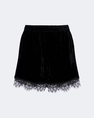 Ganni Lace-Trimmed Velvet Shorts - Black