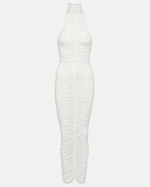 Alex Perry Crystal-Embellished Ruched Maxi Dress - White