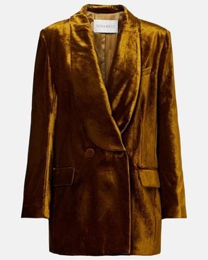 Nina Ricci Double-Breasted Velvet Blazer - Brown