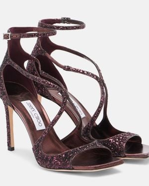 Jimmy Choo Azia 95 Glitter Sandals - Brown