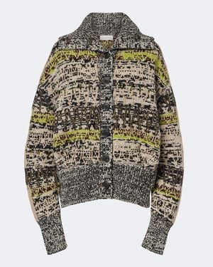 Dries Van Noten Cardigan Oversized Jacquard De Lana Y Cachemir - Metálico