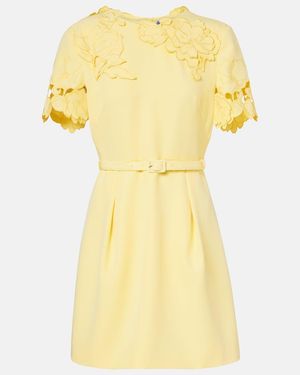 LEO LIN Aurelie Belted Floral-Applique Minidress - Yellow