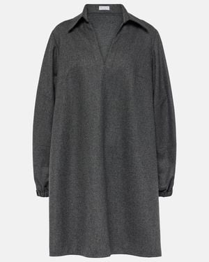 Brunello Cucinelli Balloon-Sleeve Flannel Minidress - Grey