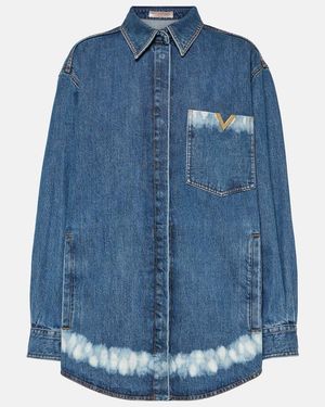 Valentino Vgold Distressed Denim Shirt - Blue