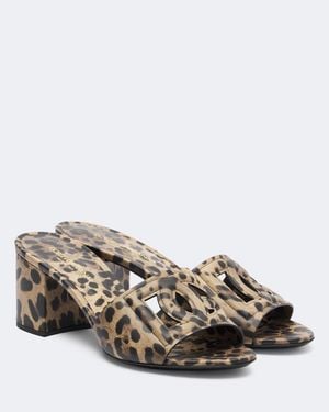 Dolce & Gabbana Dg Animal-Print Leather Mules - Brown