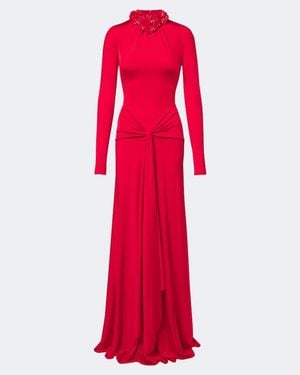 David Koma Draped Floral-Applique Gown - Red