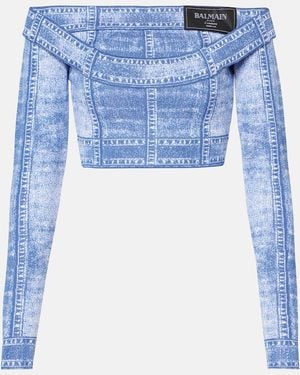 Balmain Trompe L'Oeil Crop Top - Blue
