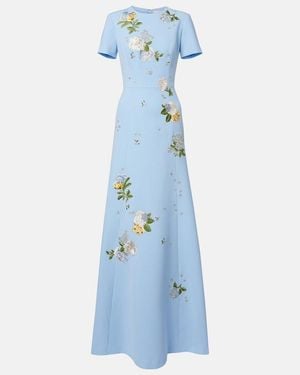 Carolina Herrera Floral Embroidered Gown - Blue
