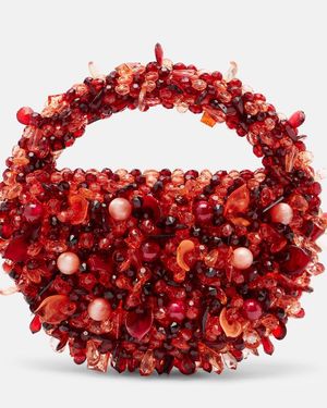 Clio Peppiatt Coral Mini Embellished Tote Bag - Red