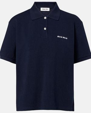 Miu Miu Logo Cotton Pique Polo Shirt - Blue