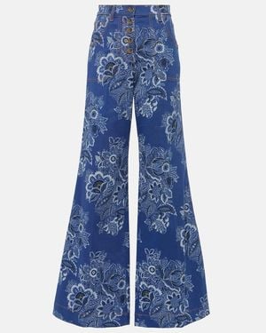 Etro Jeans Flared De Tiro Alto Estampados - Azul