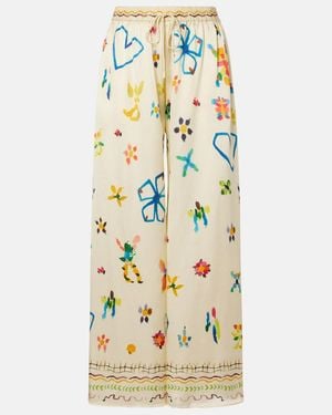 ALÉMAIS Sidi Floral Silk Palazzo Pants - Metallic