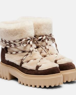 Hogan Suede And Shearling Lace-Up Boots - Natural